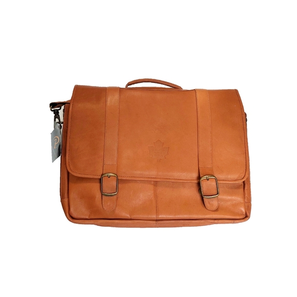 Leather Vachetta Porthole  17" Laptop NHL Maple Leaf Tan Messenger/Brief… - Picture 2 of 7